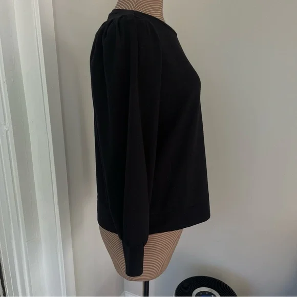 J Crew Black Puffsleeve Sweatshirt with Jeweled Button Detail size M GUC - Picture 2 of 8